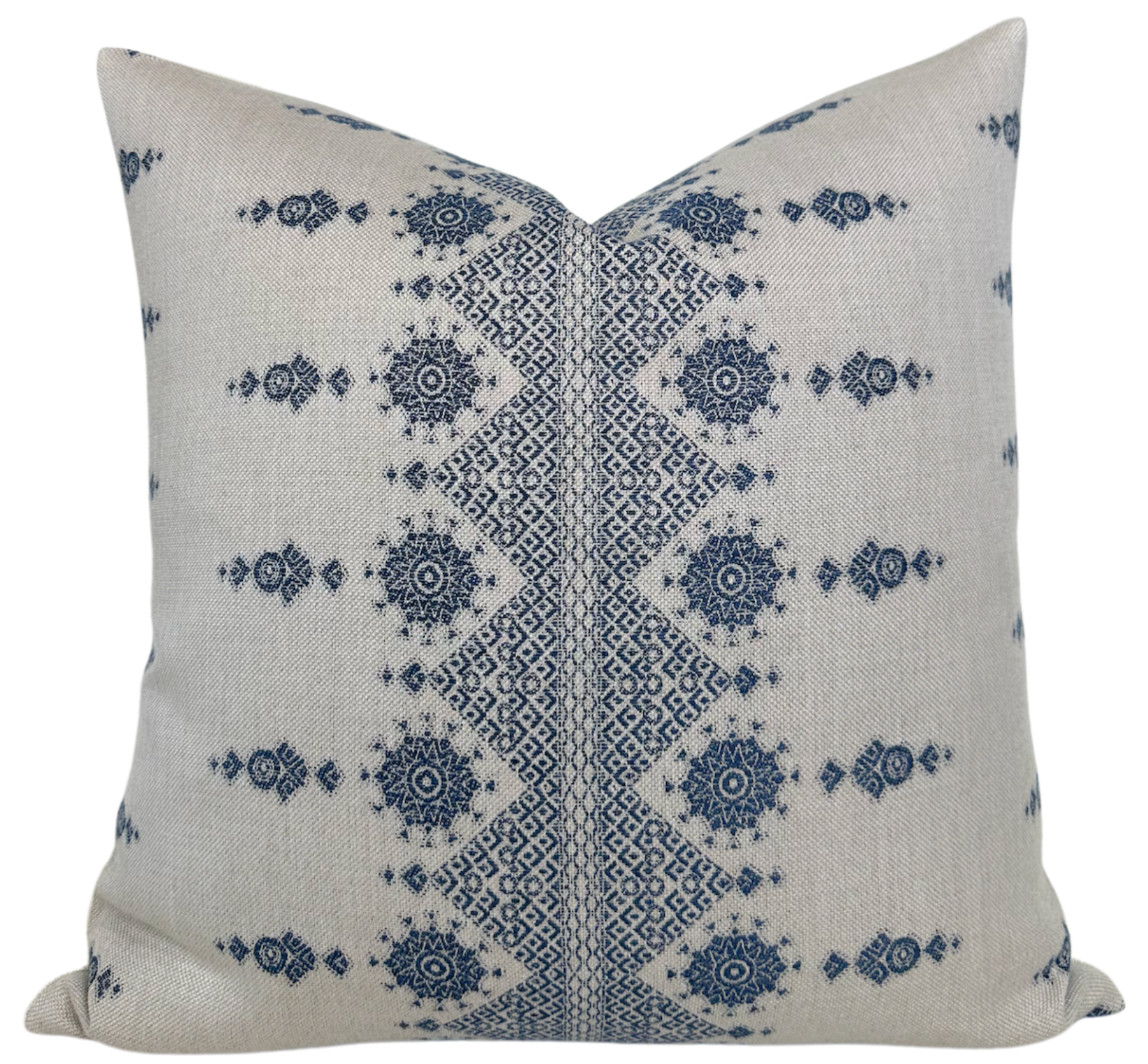 Carmania Pillow Cover in Indigo on Natural, featuring Peter Dunham fabric front and ivory linen back