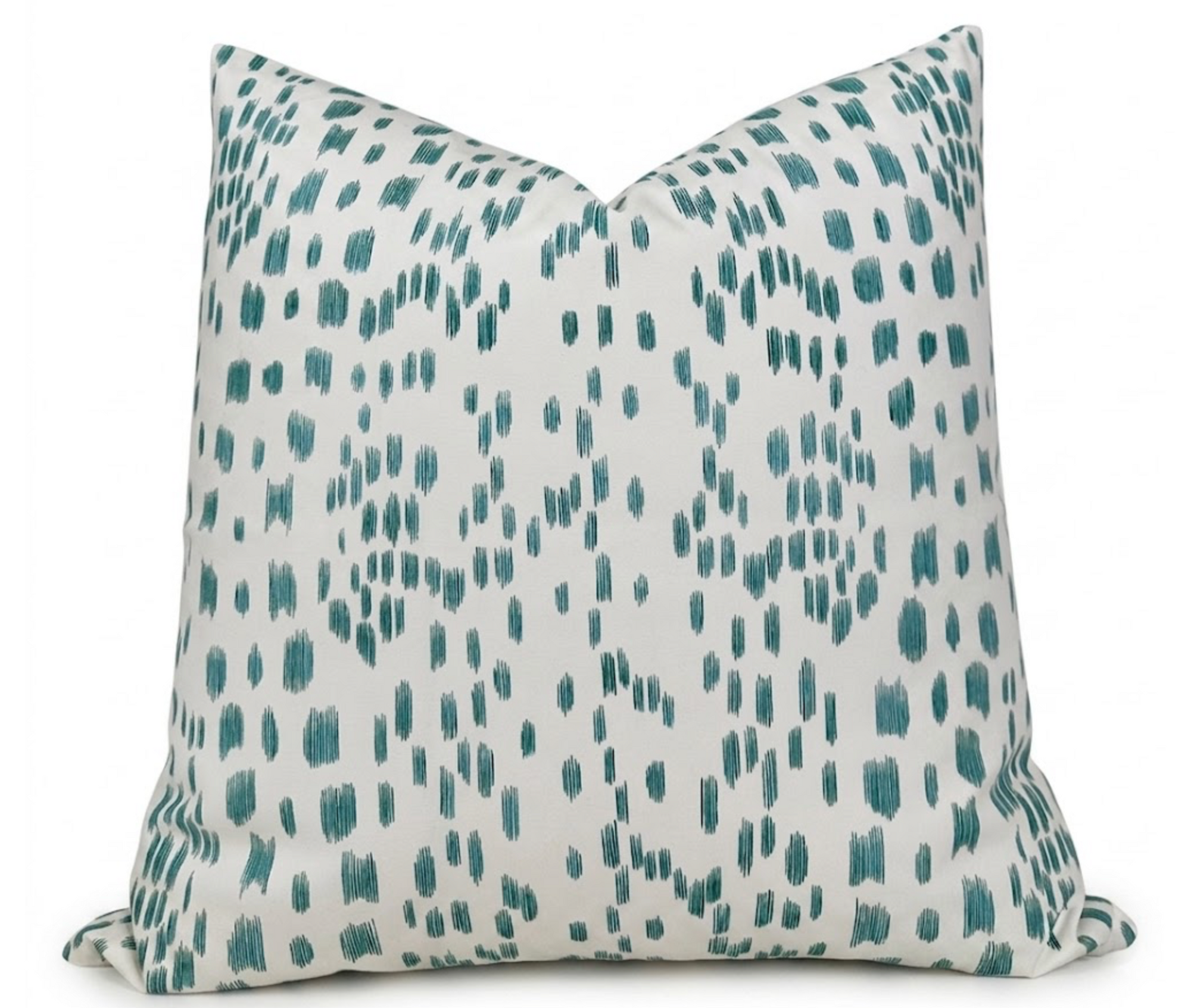 Les Touches Pillow Cover in Aqua Blue with printed cotton front and ivory linen back