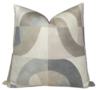 Colonnade Pillow Cover with printed front design in parchment and ivory linen backing