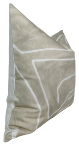 Beige ivory pillow cover with a subtle abstract white line pattern, soft fabric texture, and a three-dimensional folded shape.