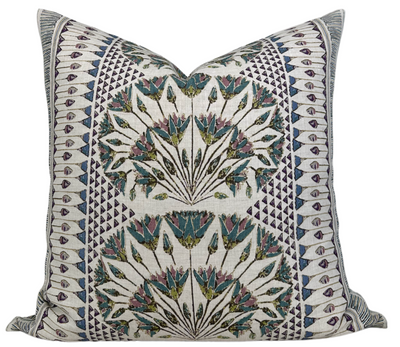Decorative Cairo Pillow Cover in Eggplant with ivory linen back and invisible zipper