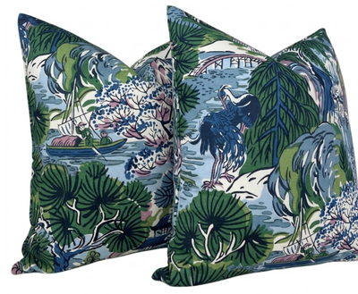Pagoda Pillow Cover in Blue, Thibaut Pillows
