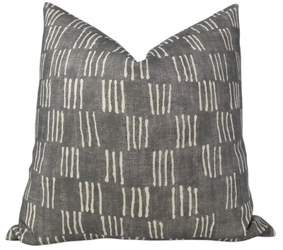 Matchsticks Pillow Cover in Pebble Grey on a sofa with a neutral color palette