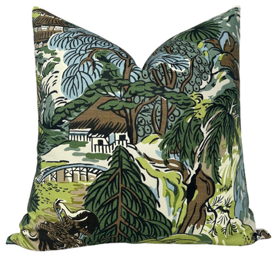 Pagoda Pillow Cover in Green + Brown, Thibaut Pillows