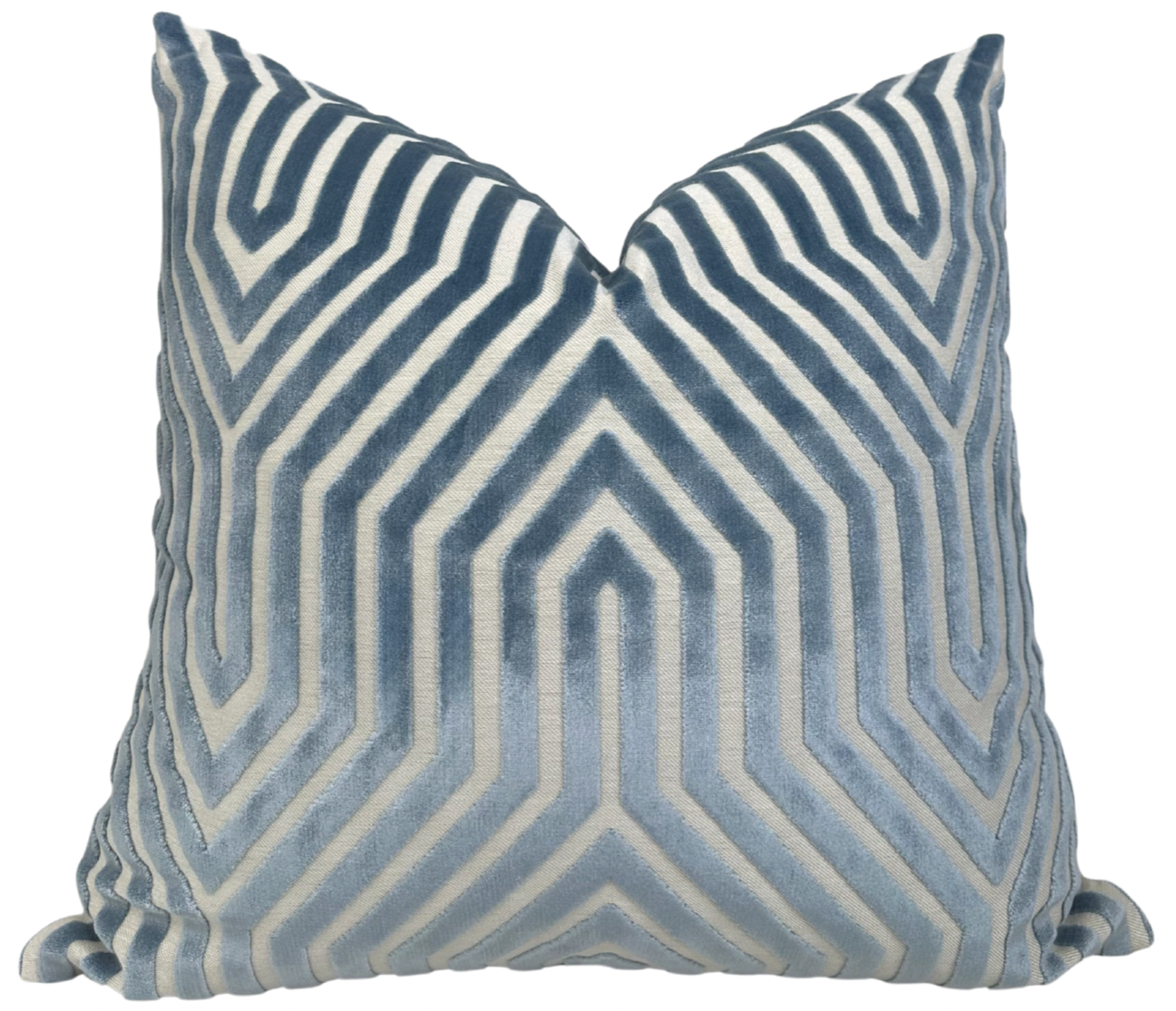 Vanderbilt Velvet Pillow Cover in Marine Blue displayed on sofa