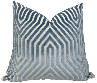 Vanderbilt Velvet Pillow Cover in Marine Blue displayed on sofa