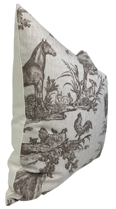 Western Toile Pillow Cover in Sepia Brown, Schumacher Textiles
