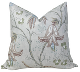 Cristabel Pillow Cover in Blue featuring printed fabric on front and ivory linen backing
