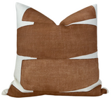 Stacked Pillow Cover in Clay showing abstract layered pattern on cotton front and ivory linen back