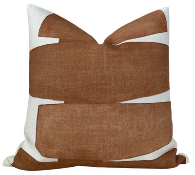 Stacked Pillow Cover in Clay showing abstract layered pattern on cotton front and ivory linen back