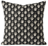 Reeds Pillow Cover in Jet displaying reeds pattern on front and ivory linen fabric on back