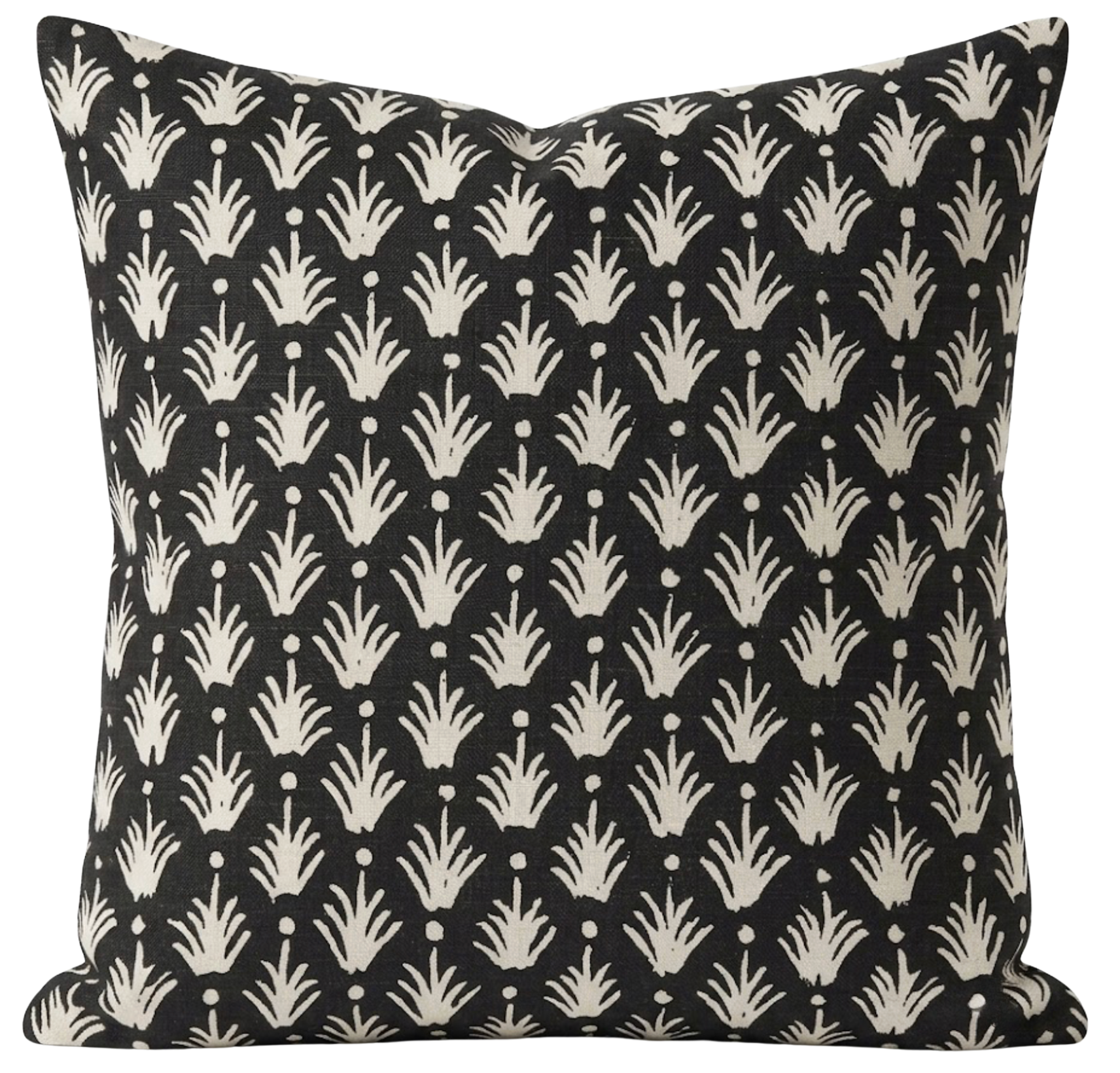Reeds Pillow Cover in Jet displaying reeds pattern on front and ivory linen fabric on back