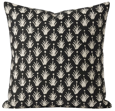 Reeds Pillow Cover in Jet displaying reeds pattern on front and ivory linen fabric on back