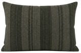 Rectangular woven pillow cover featuring alternating thick and thin vertical stripes in forest green and dark green shades with textured fabric.