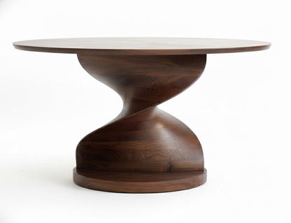 Round epoxy resin dining table with walnut wooden vortex base