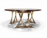 Luxury Round Walnut Dining Table with Rose Gold Aluminum Legs by Gizz - main product image for Resin Society