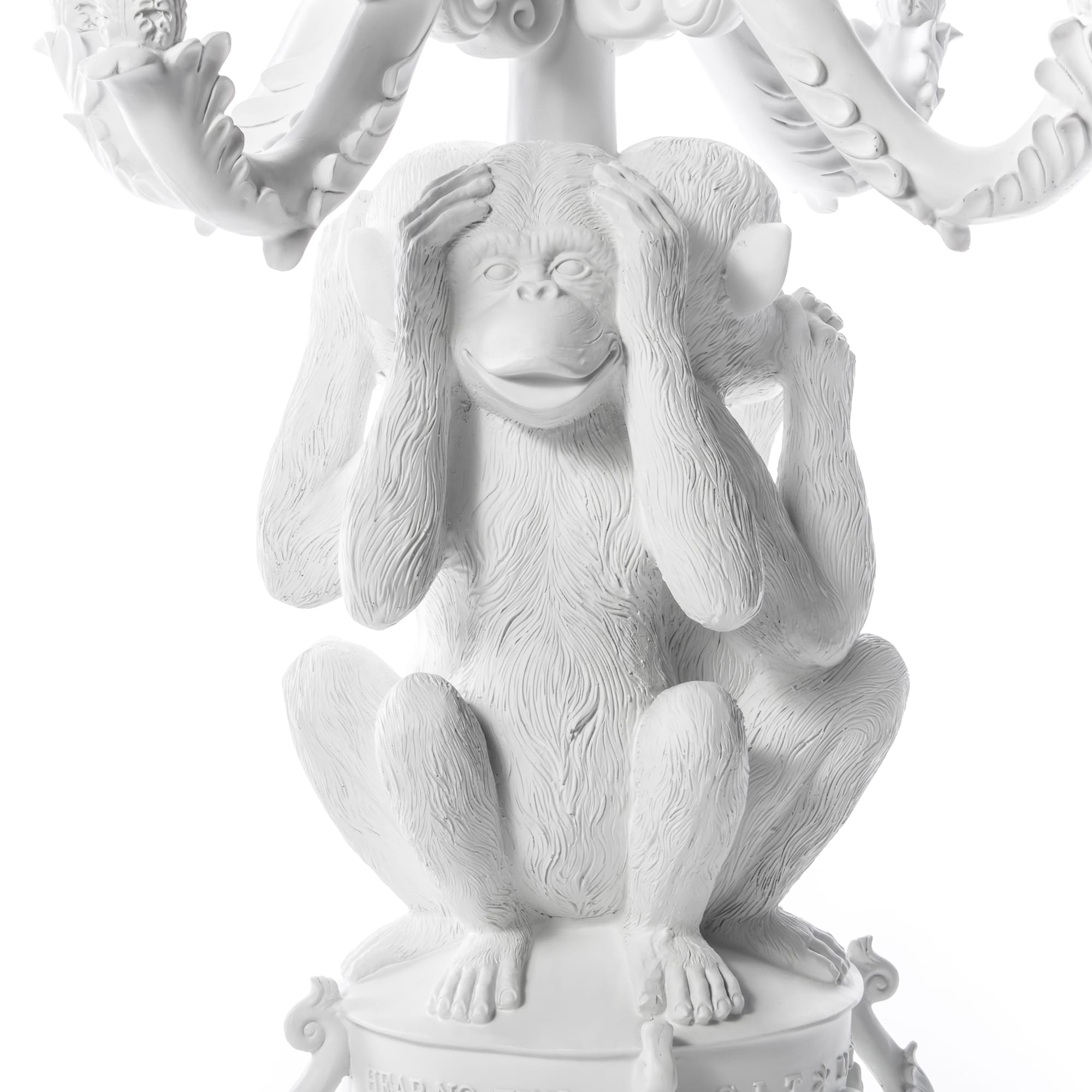 Giant Burlesque 3 Monkeys White detail image - Resin Society