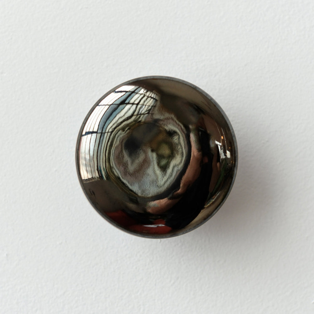 Sequence coat hook in Mercury dark chrome finish mounted on wall