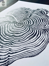 18x24 woodcut print showing detail of tree rings from a Sequoia tree slice by lintonart