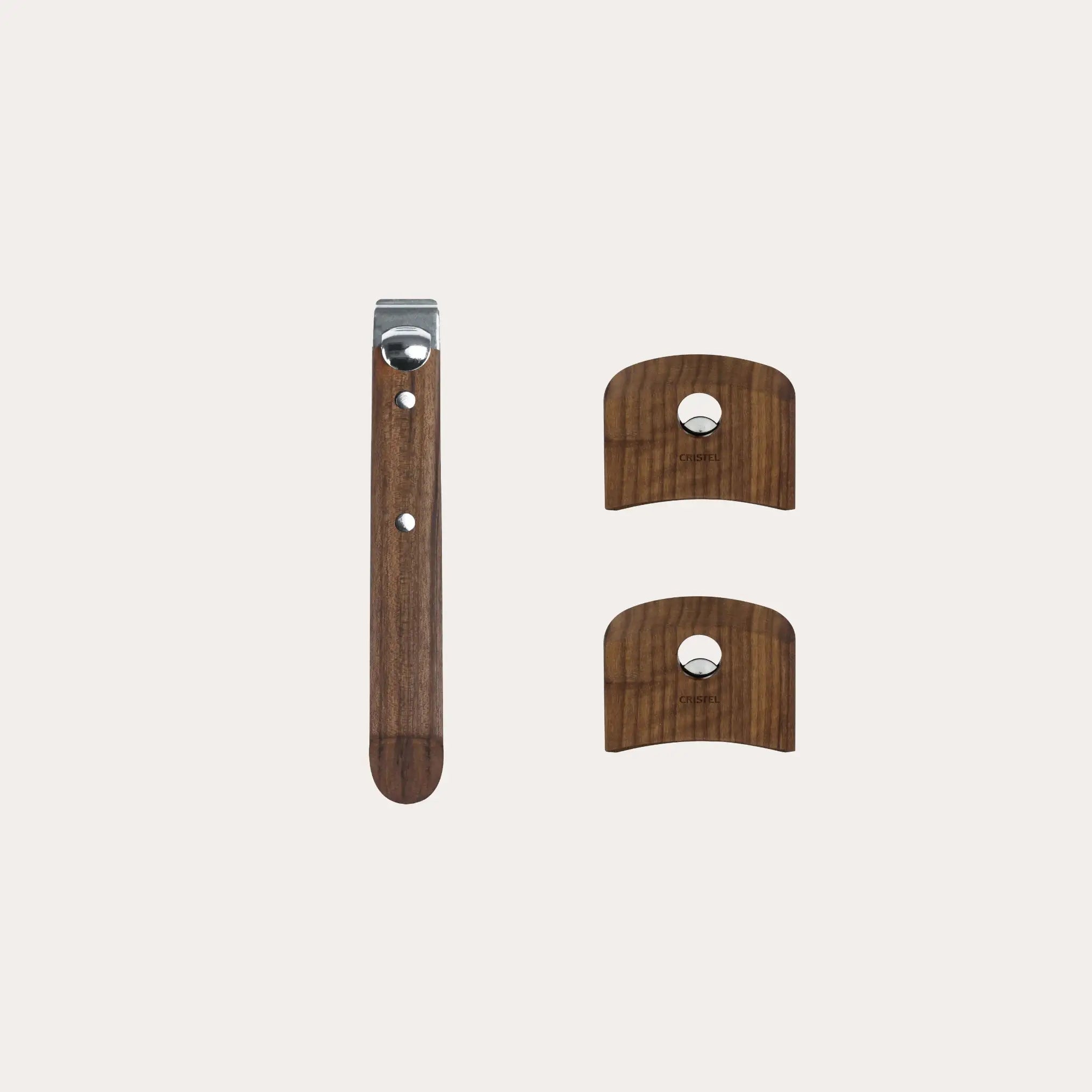 Set of wood handles: one long handle and two side handles for CRISTEL cookware