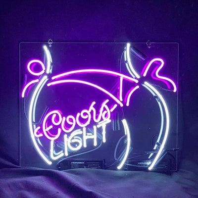 Sexy Girl Butt neon sign featuring Coors Light design in glowing glass tubes on acrylic backing