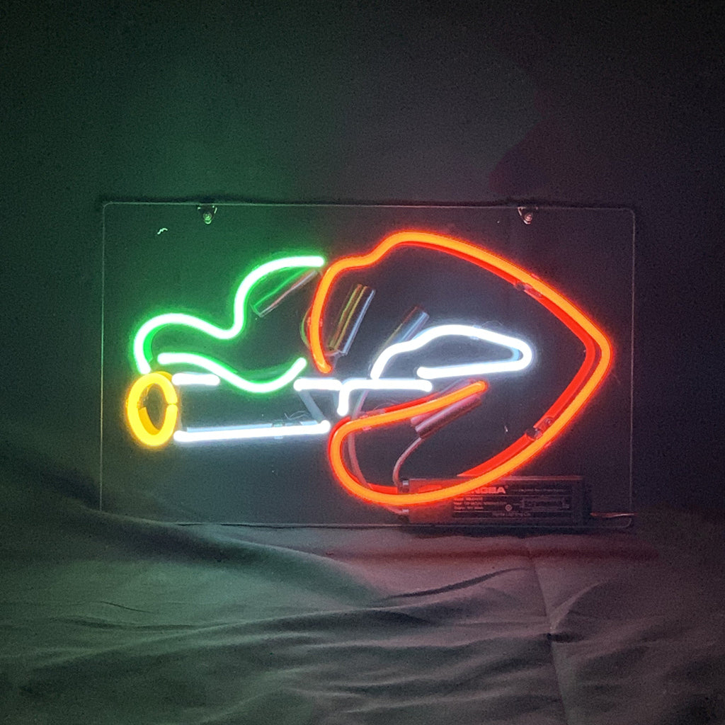 Sexy Smoking Red Lips Neon Light Sign glowing red on acrylic backing