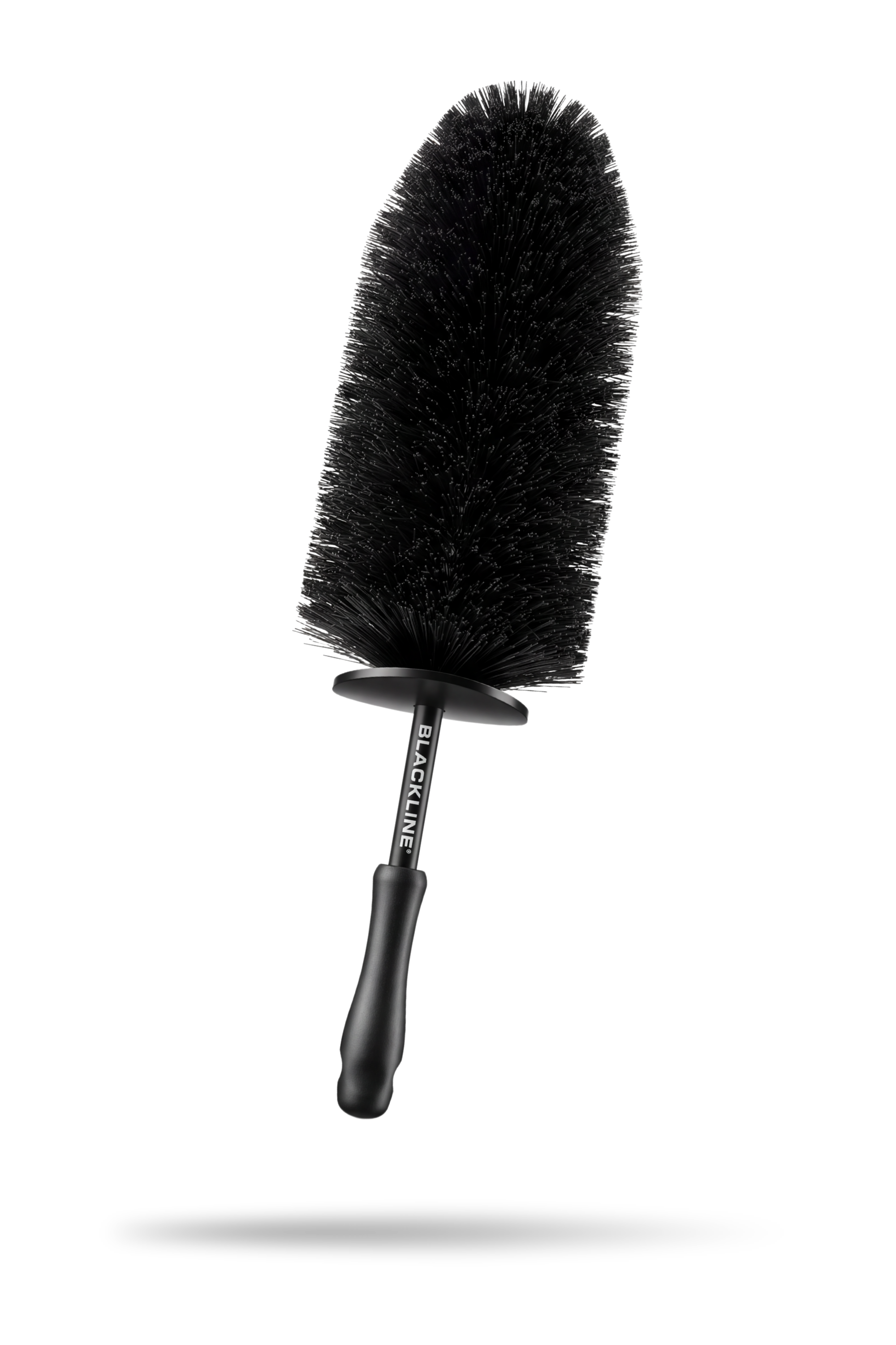 BLACKLINE® Wheel Barrel Brush showing flexible bristles and ergonomic handle for deep cleaning vehicle wheels