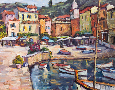 Shops by the Sea Artist Enhanced Canvas Print by John Beard Collection - main product image for Resin Society