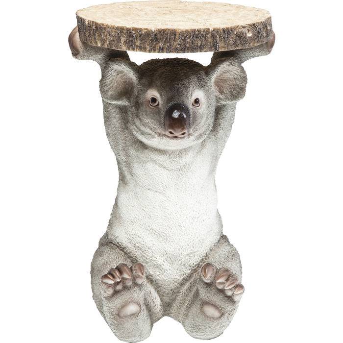 Side Table Animal Koala Ø33cm showing polyresin koala holding a round wooden disc as tabletop surface