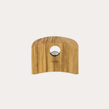 Curved wooden side handle with a central circular metal screw, featuring natural wood grain and the engraving 'CRISTEL' below the metal detail.