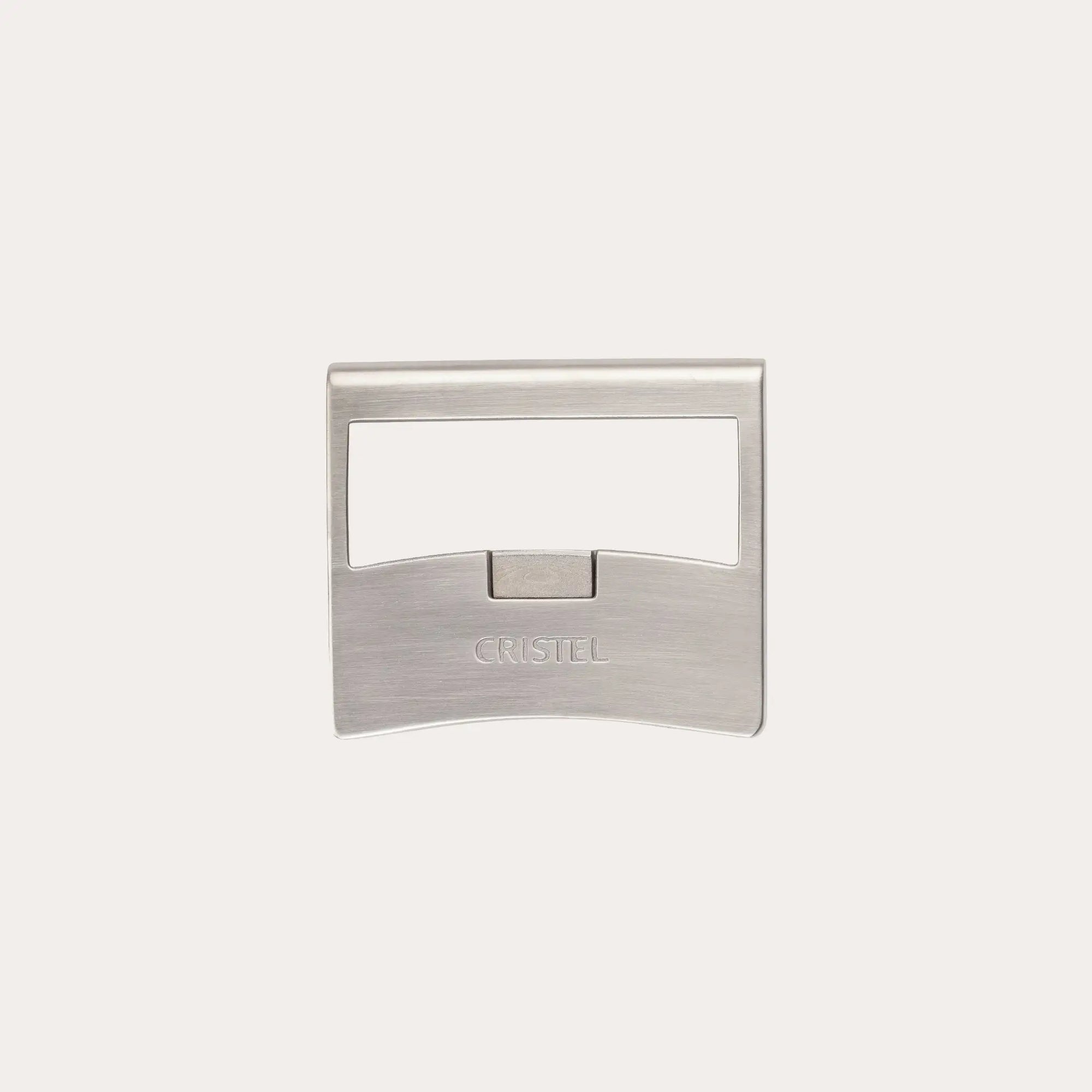 CRISTEL USA Stainless Steel Side Handle shown attached to cookware with brushed metal finish