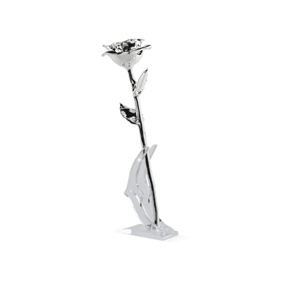 Timeless Rose (Silver) - preserved rose coated in silver-colored 24k gold detail inside clear display stand