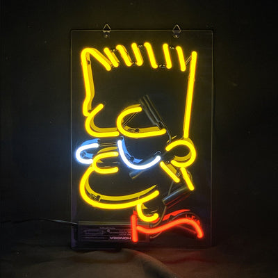 Simpsons Neon Sign illuminated, mounted on acrylic backing