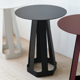 Misewell Sixagon compact side table in Ox Blood color, shown with detail shots and white and black variants
