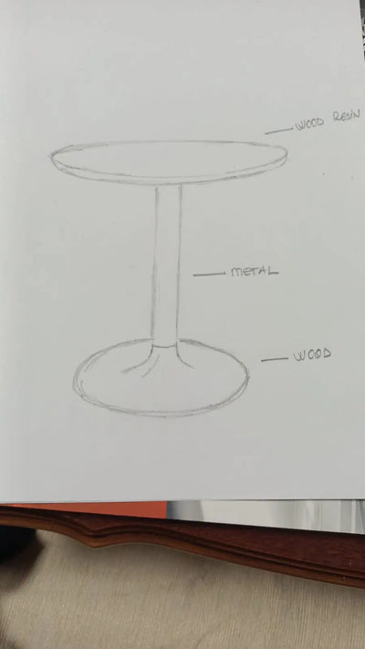 Custom round epoxy resin walnut dining table with wood and metal base