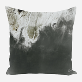 Square pillow with an abstract design blending dark gray at the bottom and a textured mix of white, gray, and beige tones at the top, resembling a smoky gradient effect.