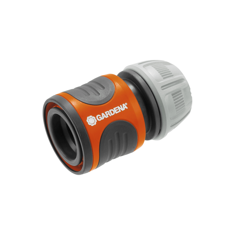 Gardena Tap End Connector (5/8"-3/4") product images showing hose connection and packaging