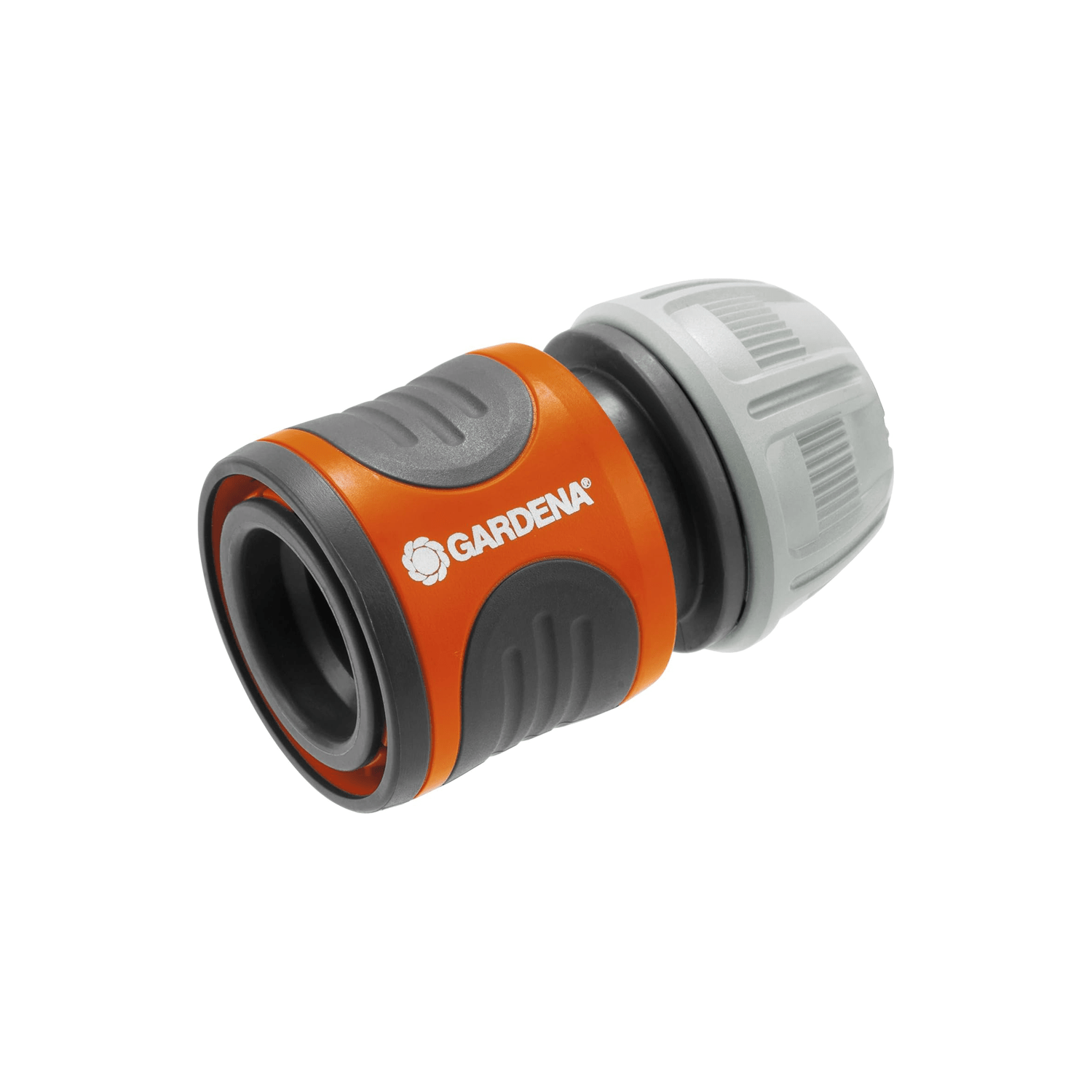 Gardena Tap End Connector (5/8"-3/4") product images showing hose connection and packaging