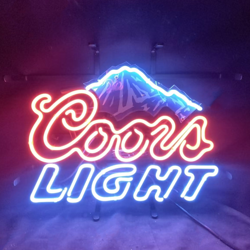 Coors Light Beer Outline Neon Sign featuring snow mountain logo in neon light
