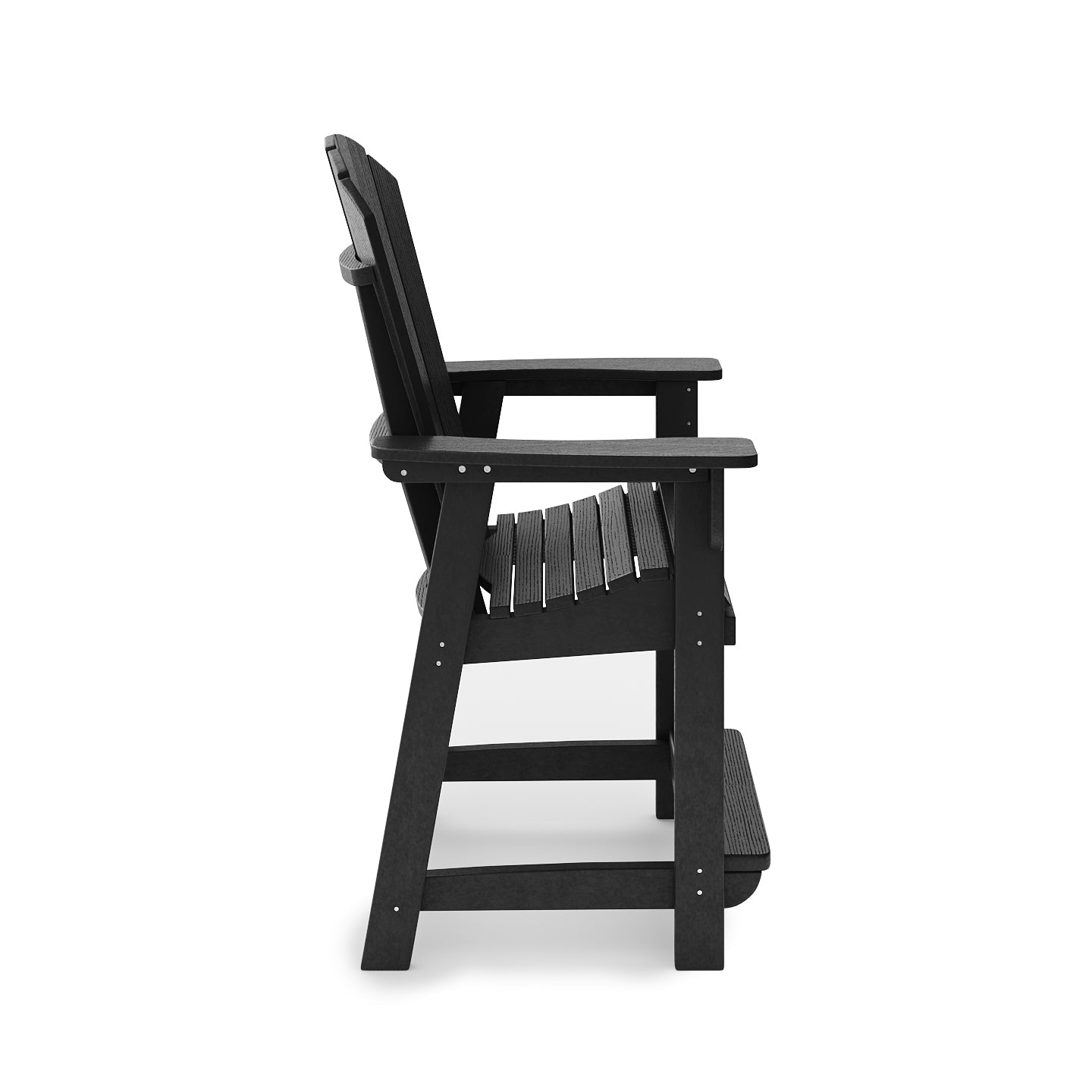 SoPoly St Simons Fan Back Counter Chair in Black showing front and side views