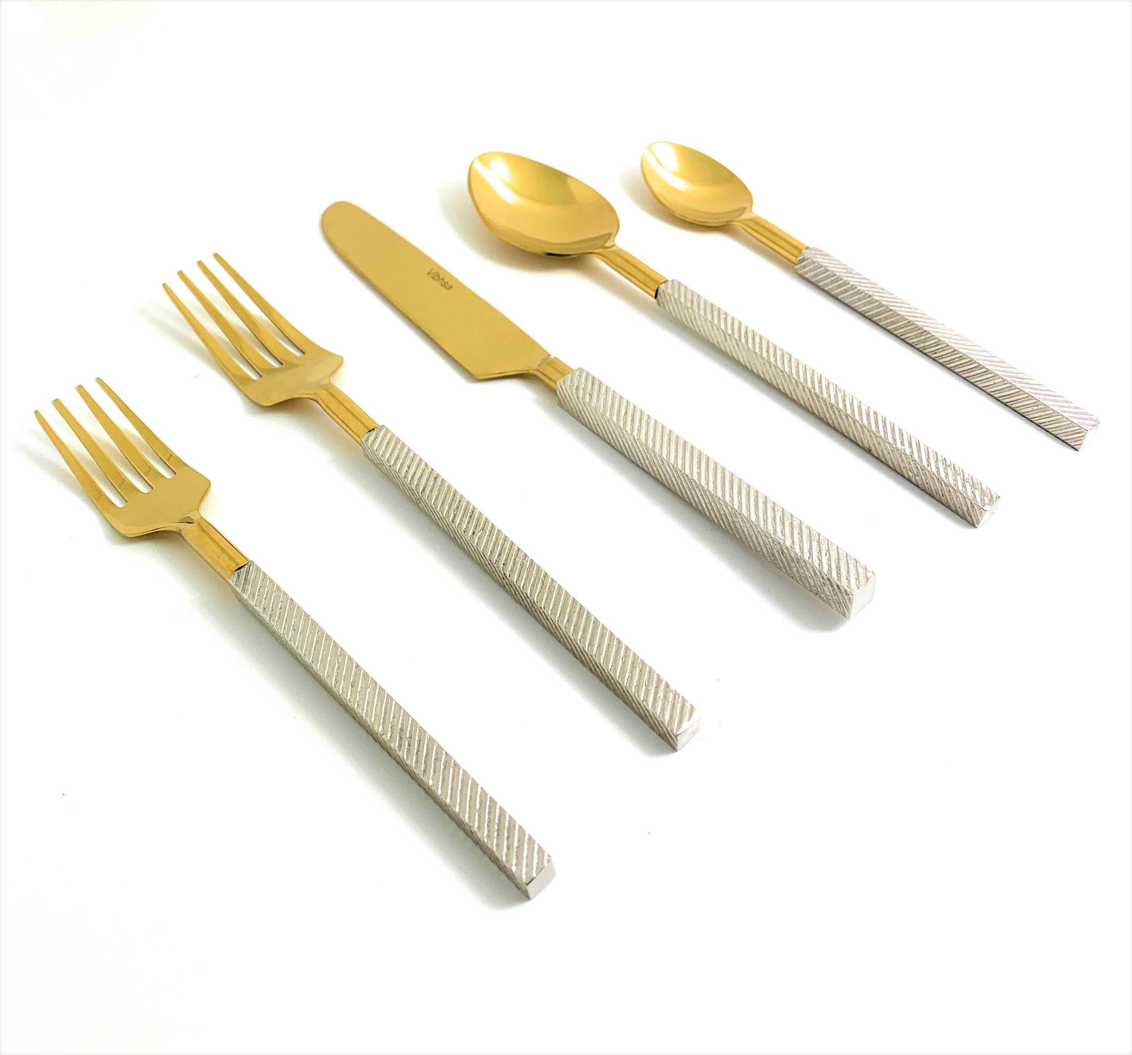 Modern Stainless Steel Flatware Set of 20 Pieces arranged on table