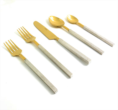 Modern Stainless Steel Flatware Set of 20 Pieces arranged on table