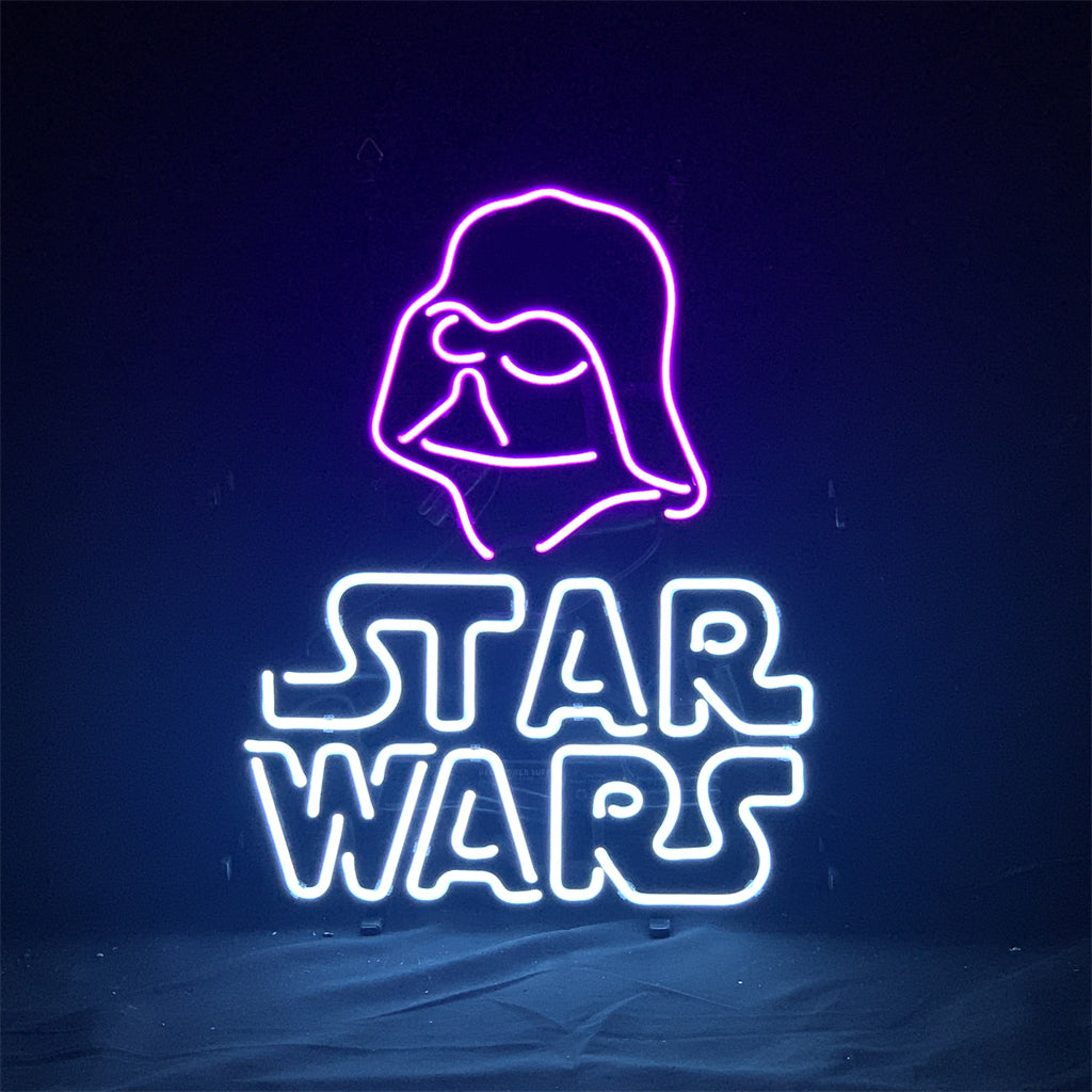 Star Wars Soldier Neon Sign with a 14x17 inch metal grid backing illuminated indoors