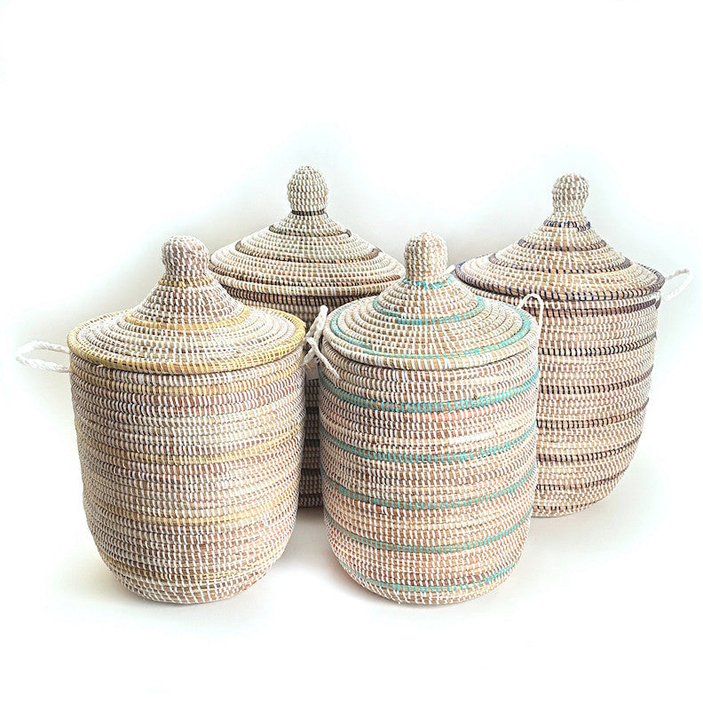 Striped White + Ivory Medium Basket by Mbare Ltd - product image 3 for Resin Society