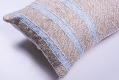 Pale Blue Striped Raw Linen Pillow by Homelosophy
