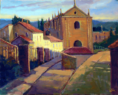 Strolling through Portugal canvas print showing colorful town scene by John Beard