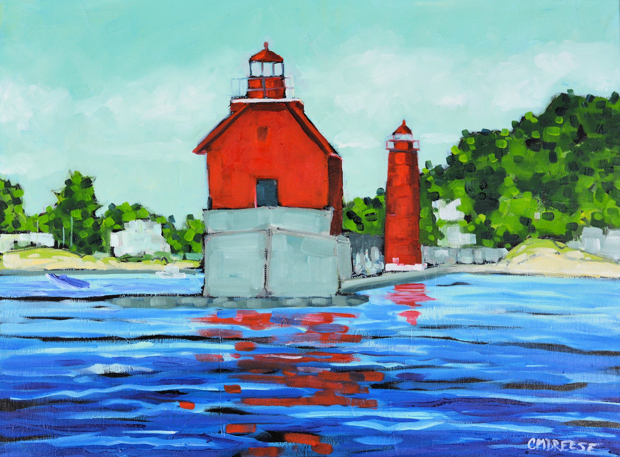 SOLD"Grand Haven Lighthouse Water View" Oil Painting on Canvas by Dreese Fine Art - main product image for Resin Society