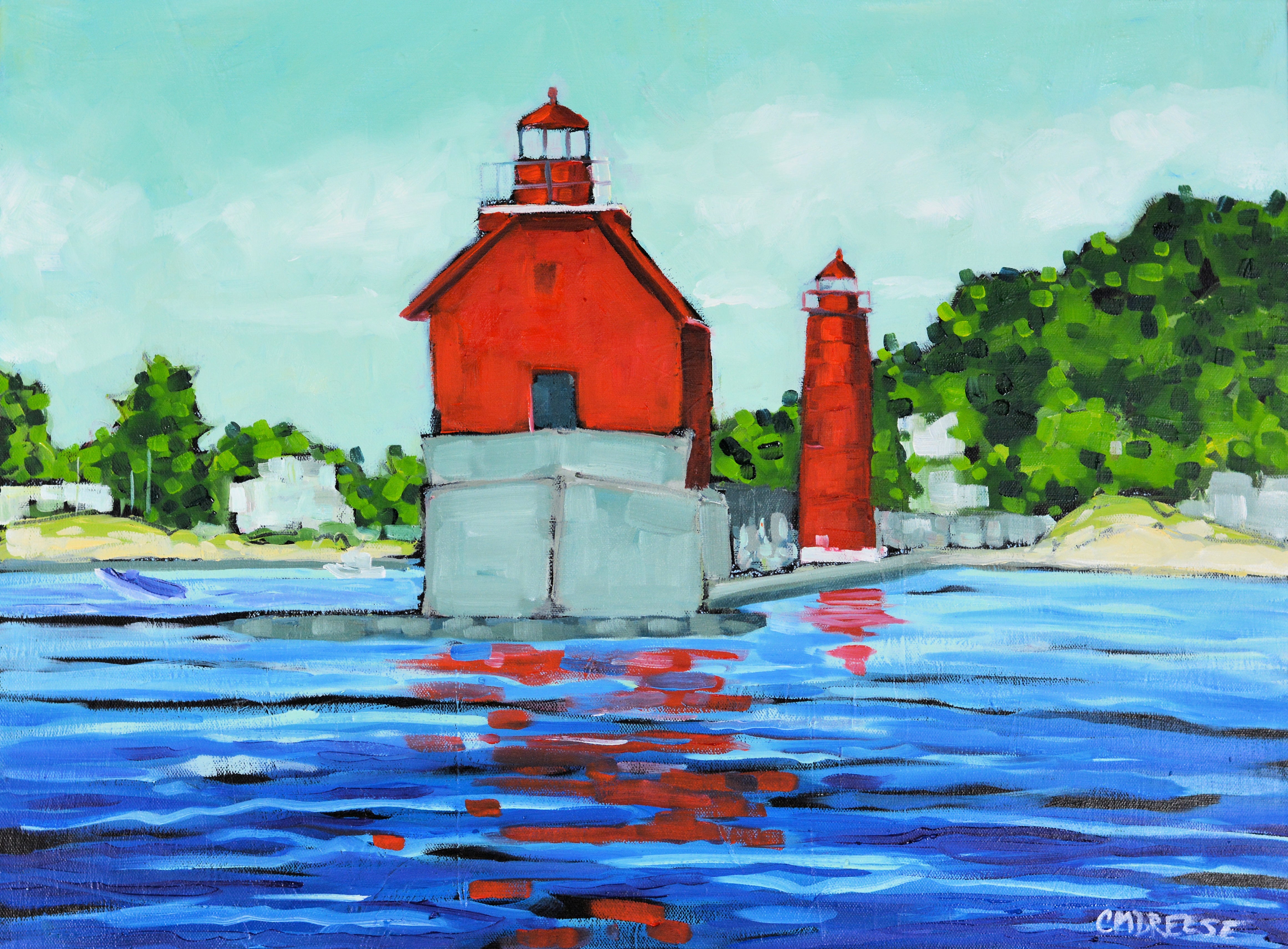 SOLD"Grand Haven Lighthouse Water View" Oil Painting on Canvas by Dreese Fine Art - main product image for Resin Society