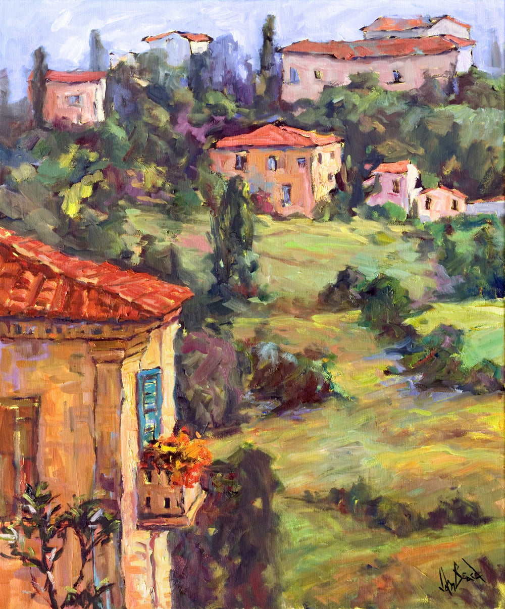 Sunlit Balcony Artist Enhanced Canvas Print by John Beard Collection - main product image for Resin Society