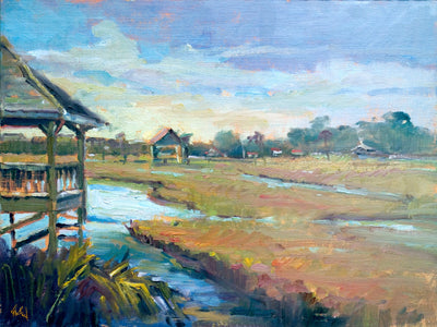 Sunlit Boathouse Artist Enhanced Canvas Print by John Beard Collection - main product image for Resin Society
